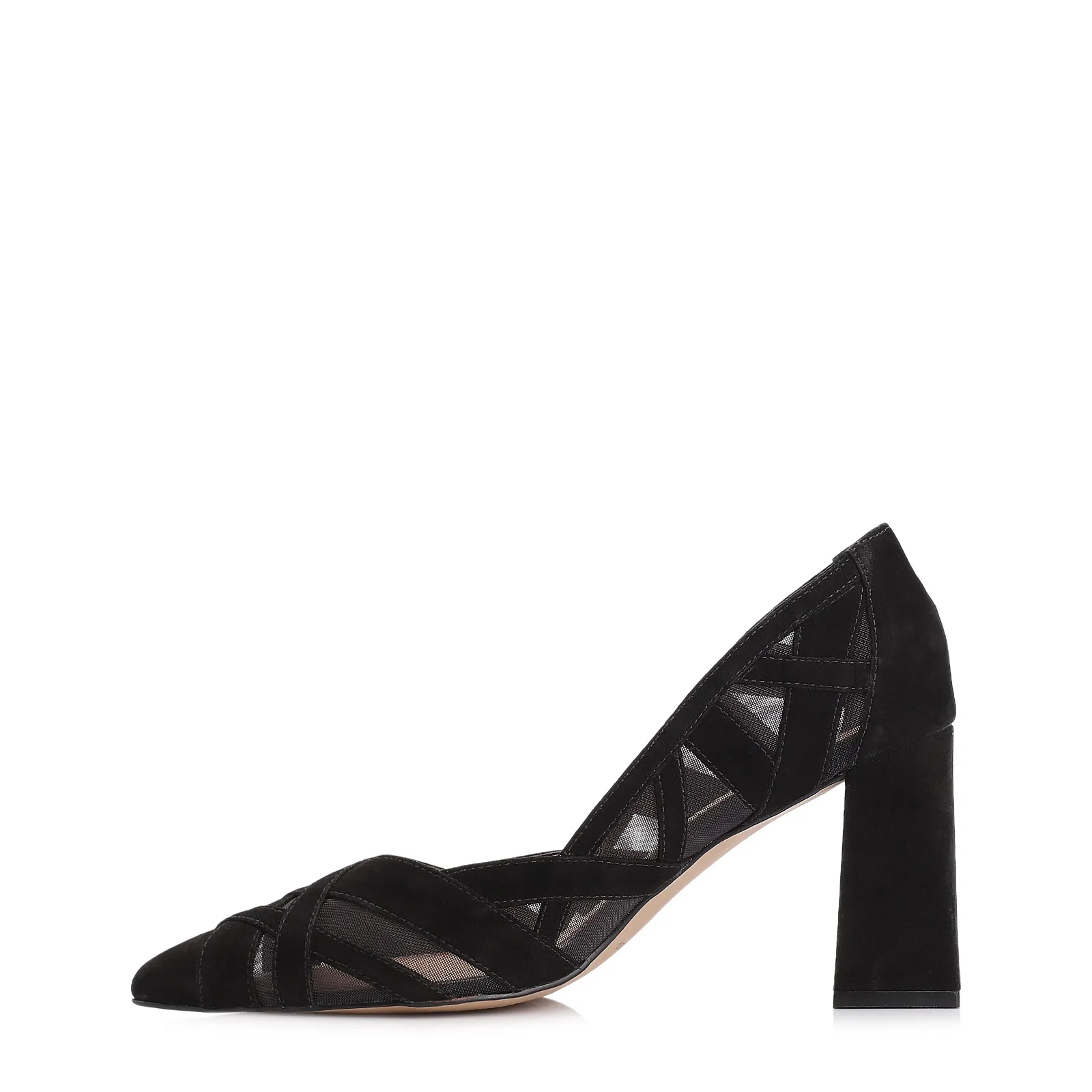 Scarpin Couro Nobuck Preto/Tela Preto