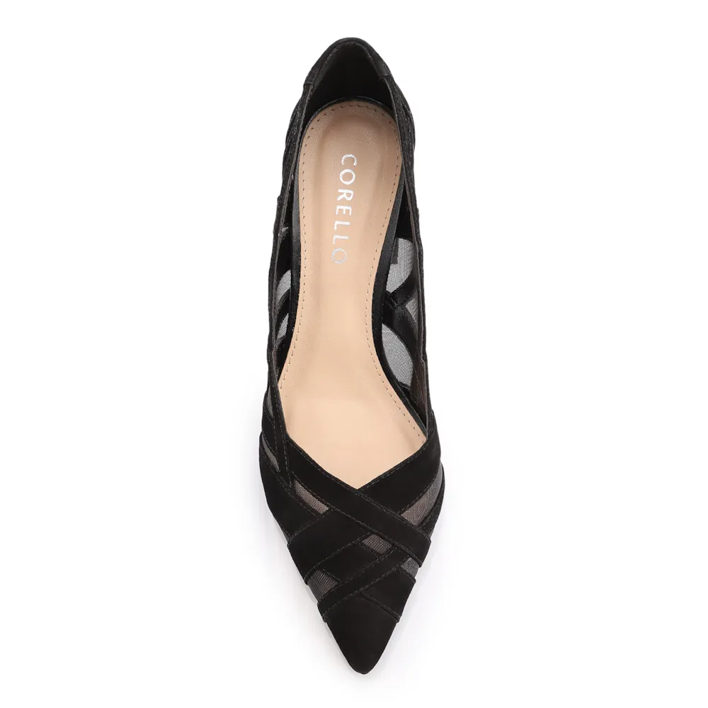 Scarpin Couro Nobuck Preto/Tela Preto - imagem 6