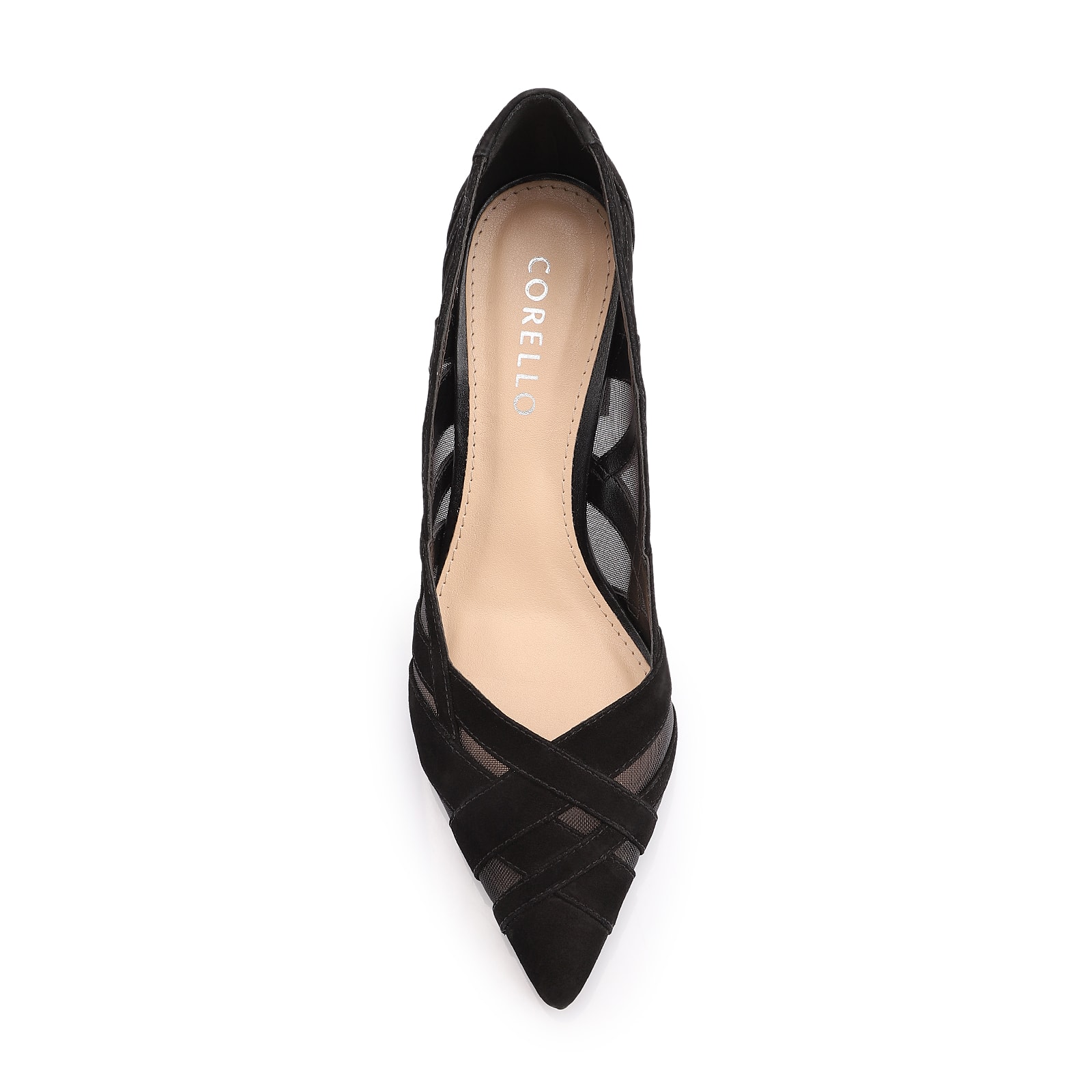 Scarpin Couro Nobuck Preto/Tela Preto