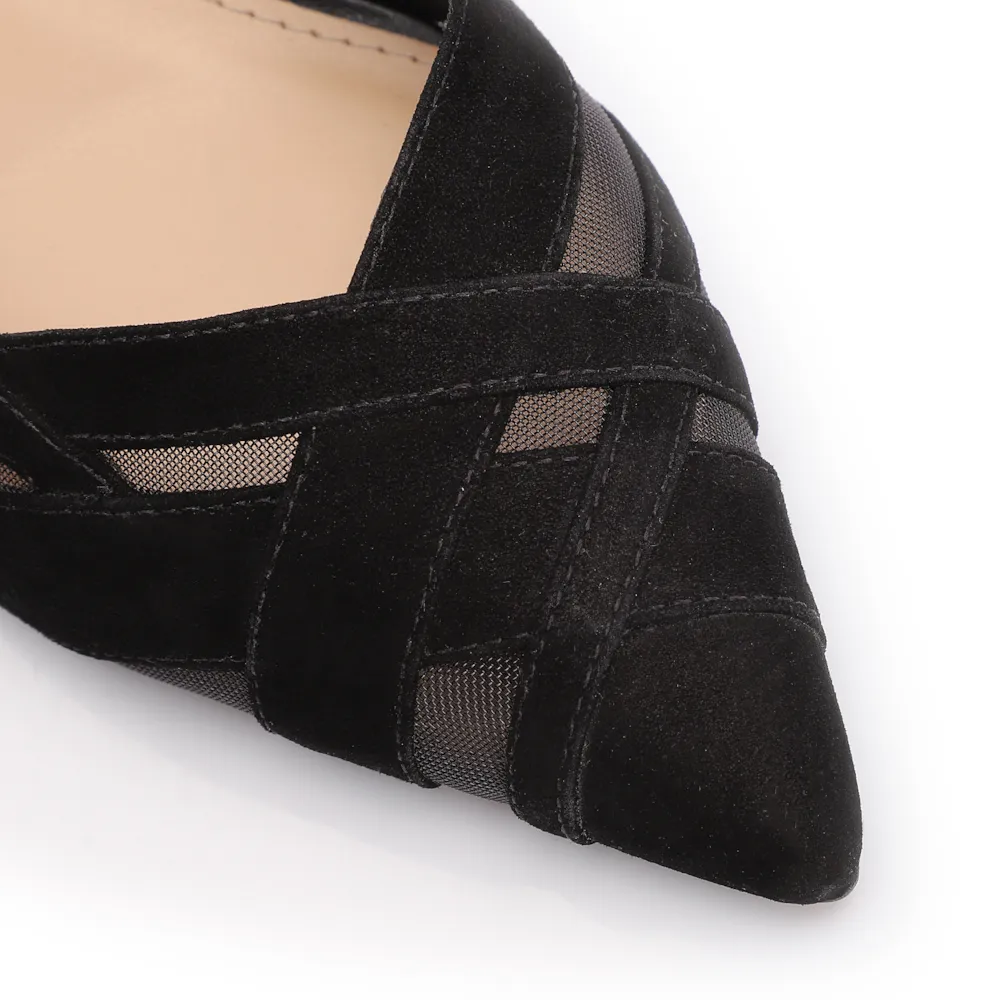 Scarpin Couro Nobuck Preto/Tela Preto - imagem 7