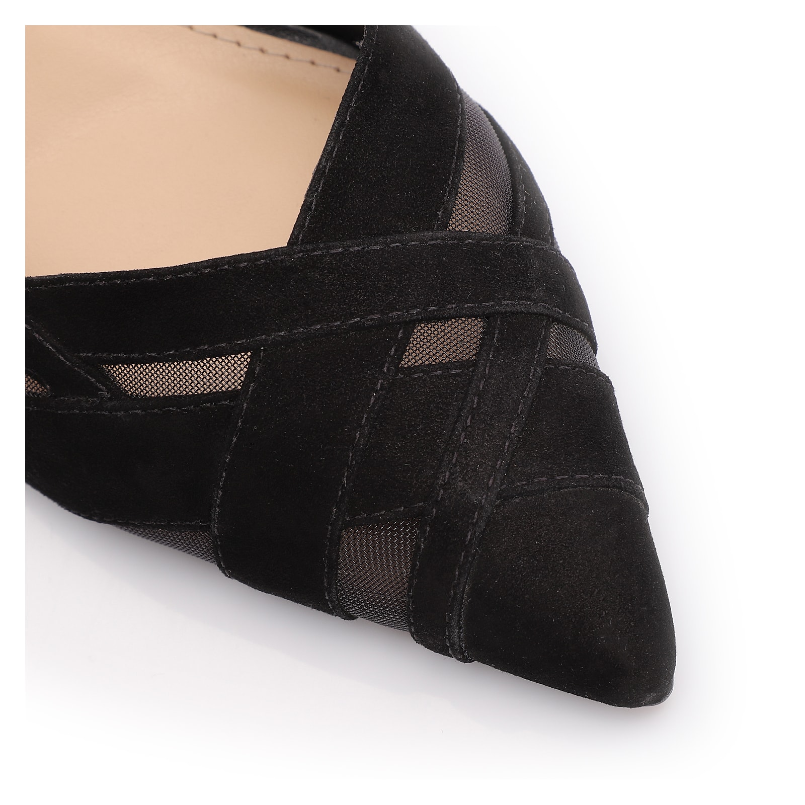 Scarpin Couro Nobuck Preto/Tela Preto