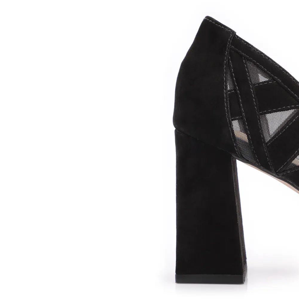 Scarpin Couro Nobuck Preto/Tela Preto - imagem 8