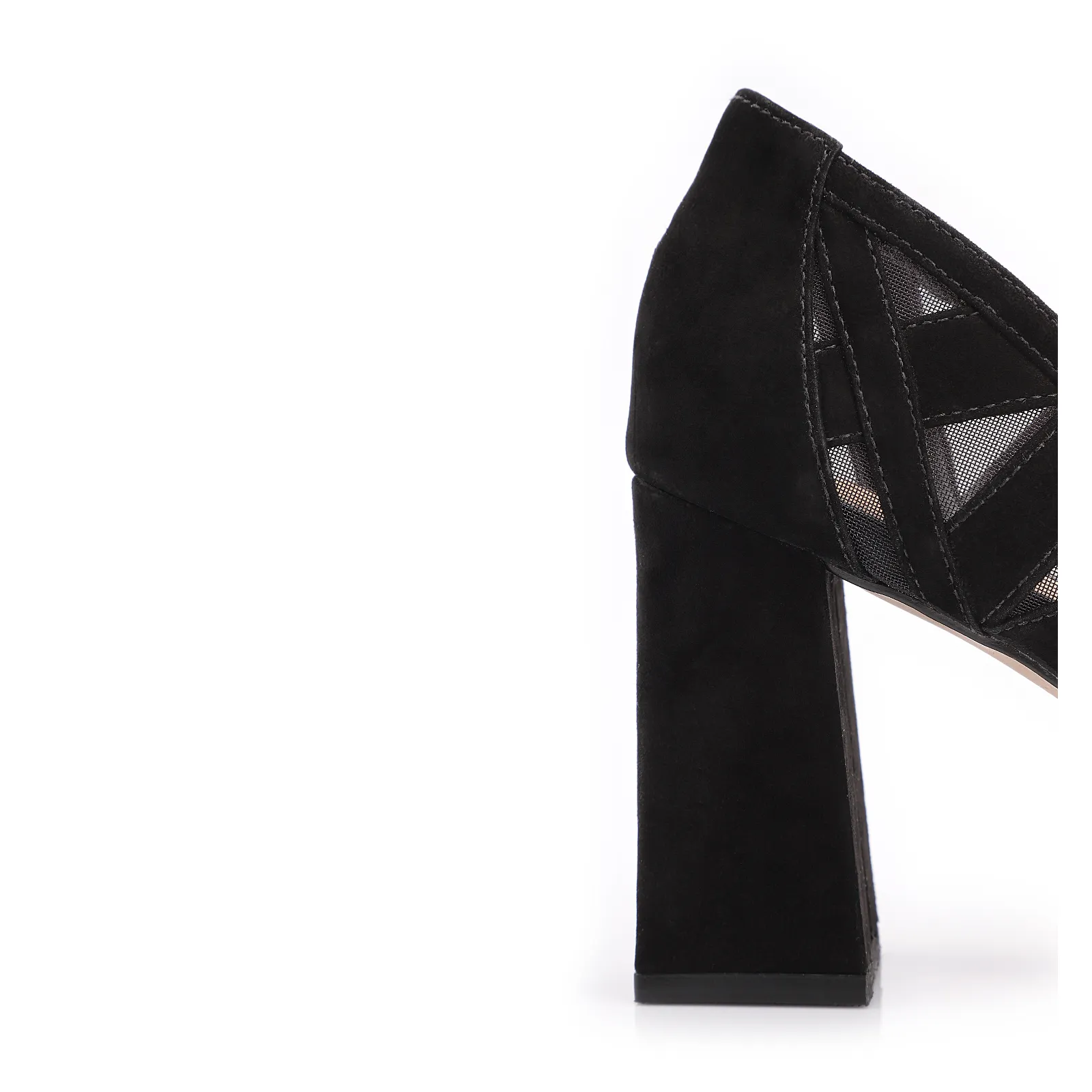 Scarpin Couro Nobuck Preto/Tela Preto