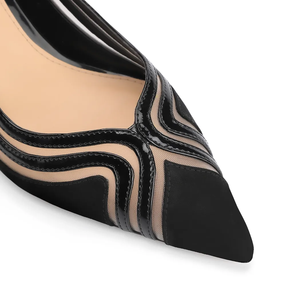 Scarpin Couro Nobuck Preto/Tela/Verniz Preto - imagem 6