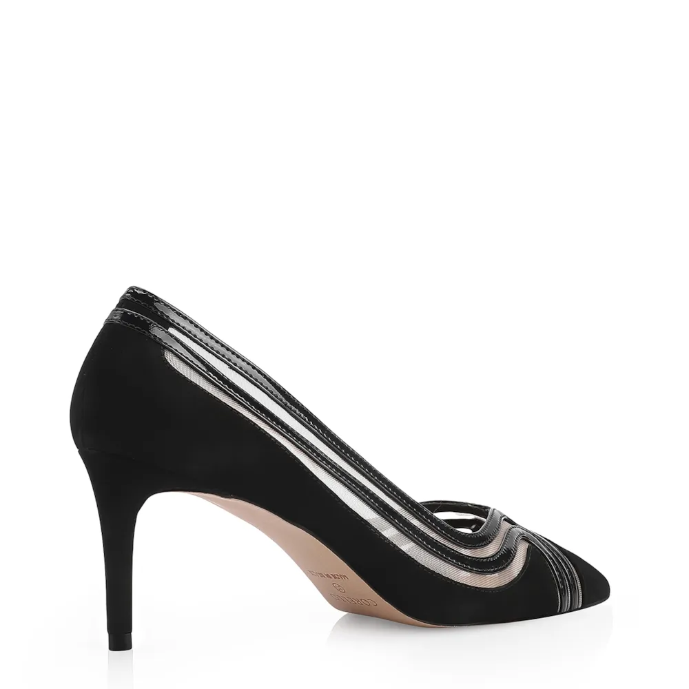 Scarpin Couro Nobuck Preto/Tela/Verniz Preto - imagem 3