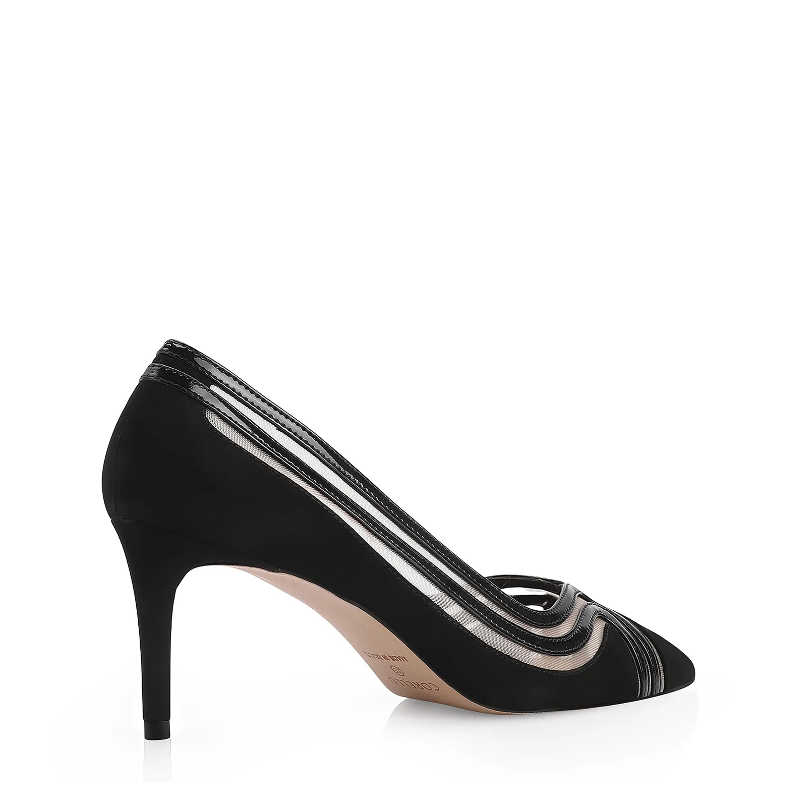 Scarpin Couro Nobuck Preto/Tela/Verniz Preto