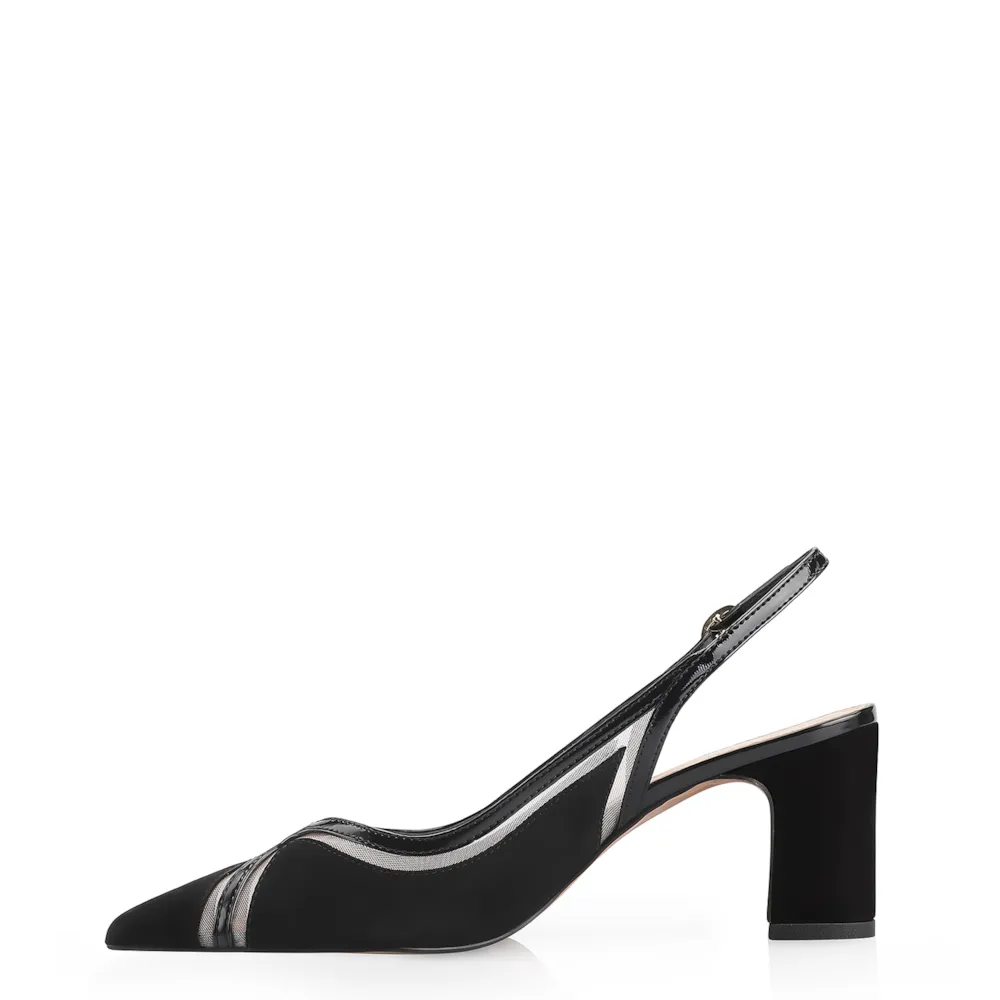 Scarpin Couro Nobuck Preto/Tela/Verniz Preto - imagem 4