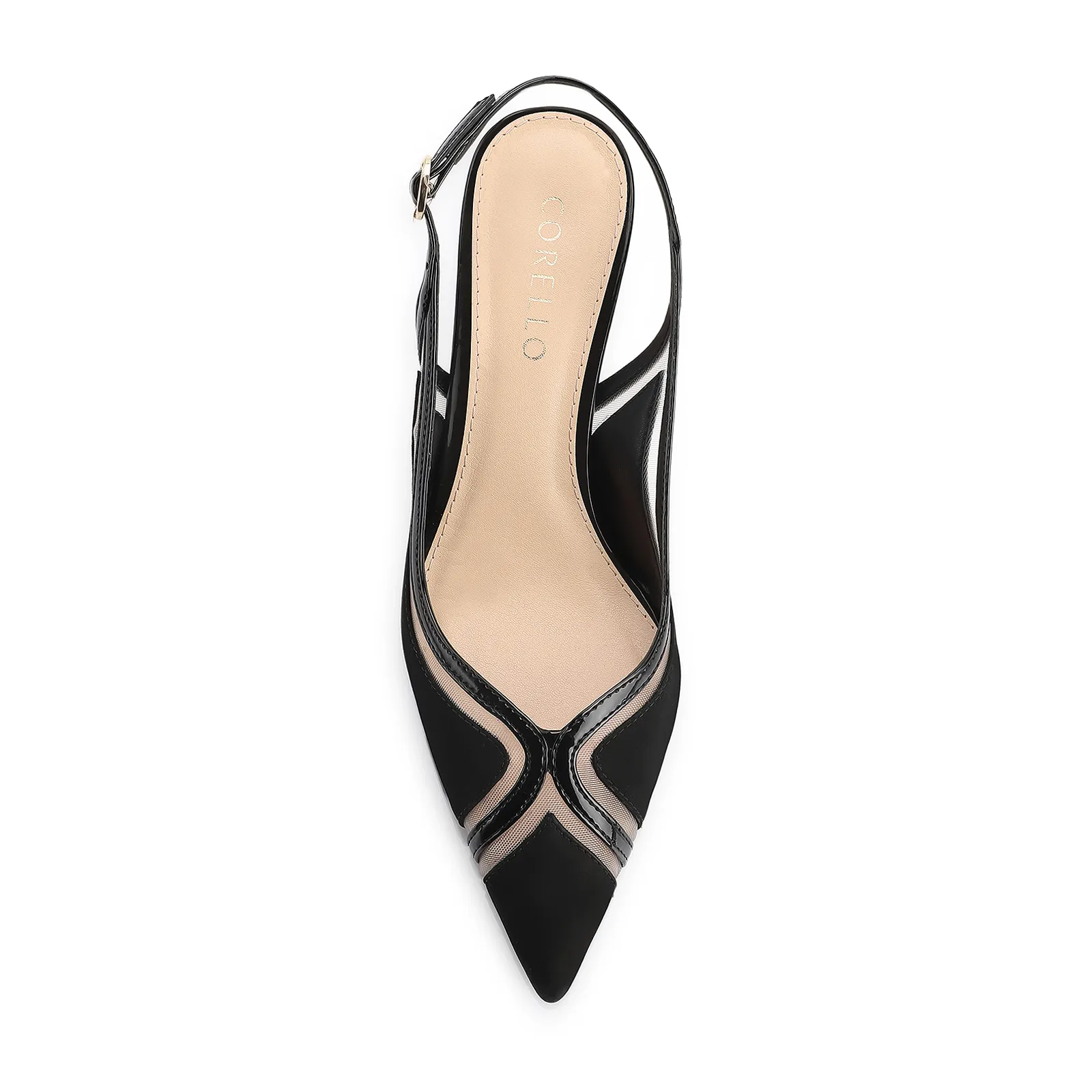 Scarpin Couro Nobuck Preto/Tela/Verniz Preto
