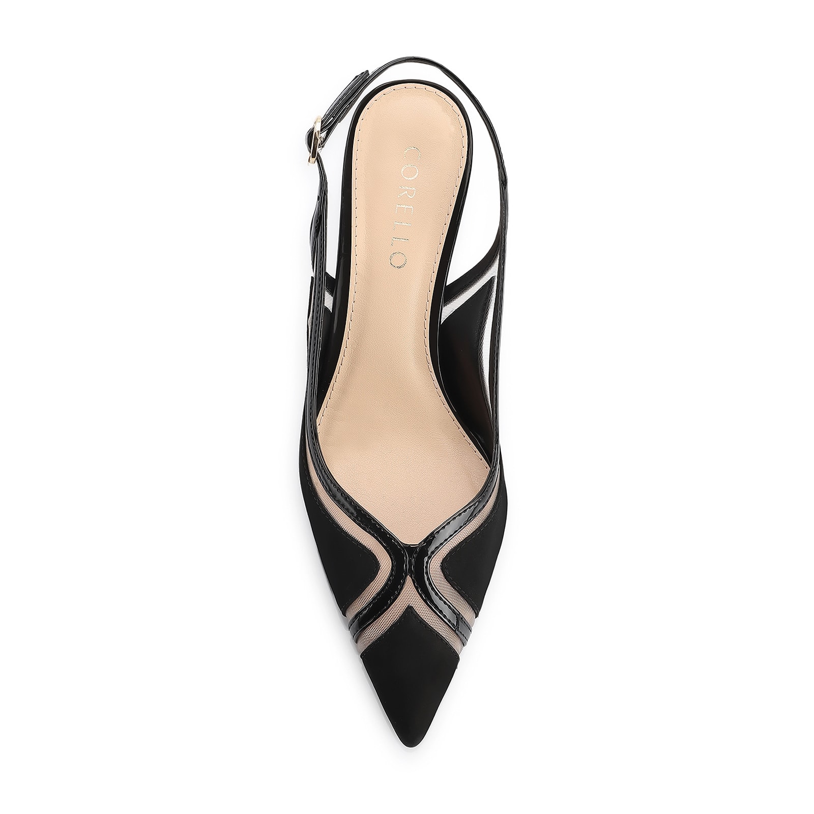 Scarpin Couro Nobuck Preto/Tela/Verniz Preto