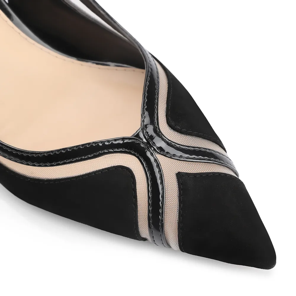 Scarpin Couro Nobuck Preto/Tela/Verniz Preto - imagem 6