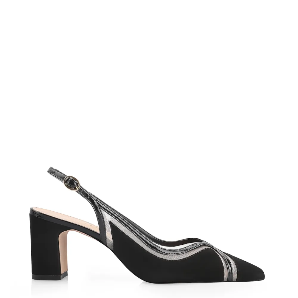 Scarpin Couro Nobuck Preto/Tela/Verniz Preto - imagem 2