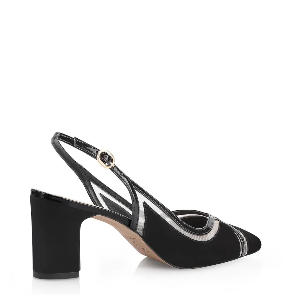 Scarpin Couro Nobuck Preto/Tela/Verniz Preto - imagem 3