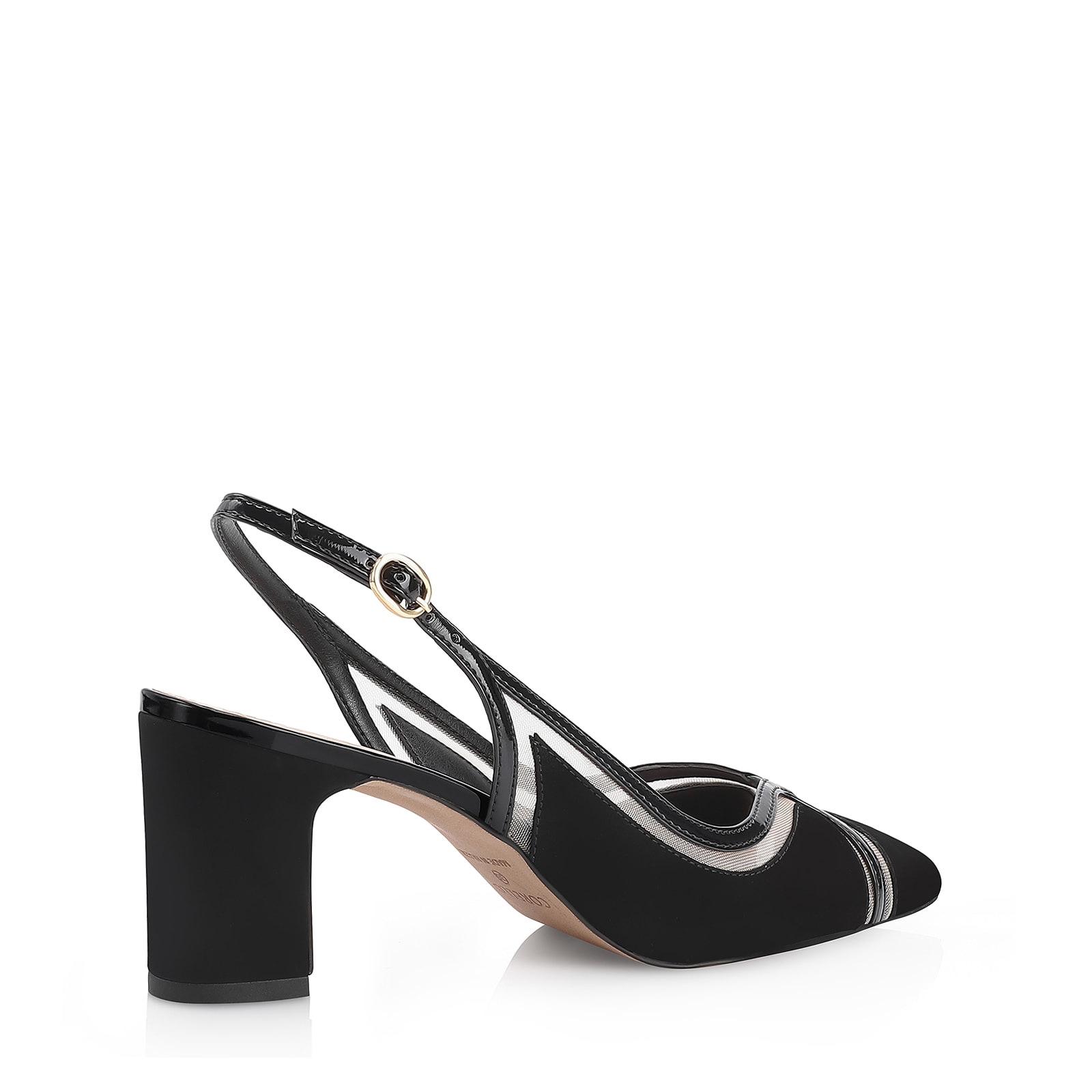 Scarpin Couro Nobuck Preto/Tela/Verniz Preto