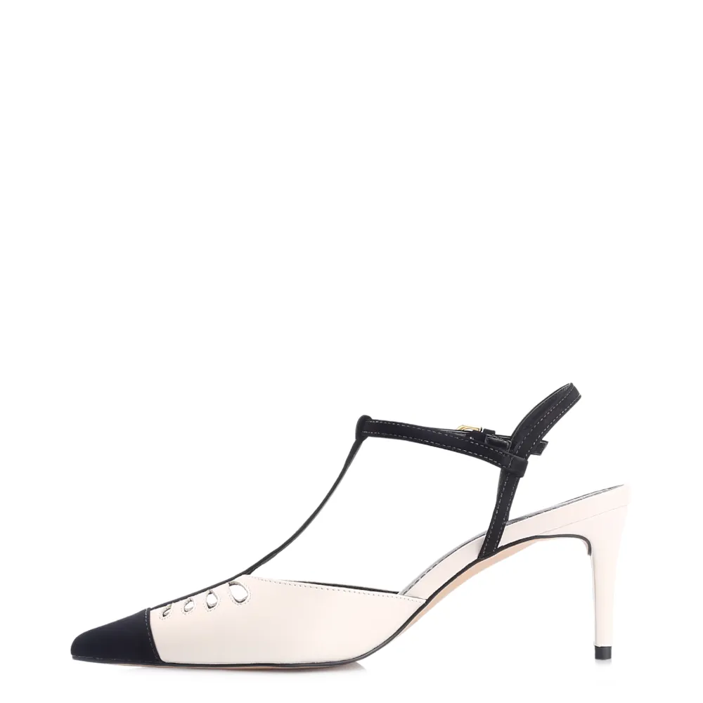 Scarpin Couro Off White/Alt Nobuck Preto - imagem 4