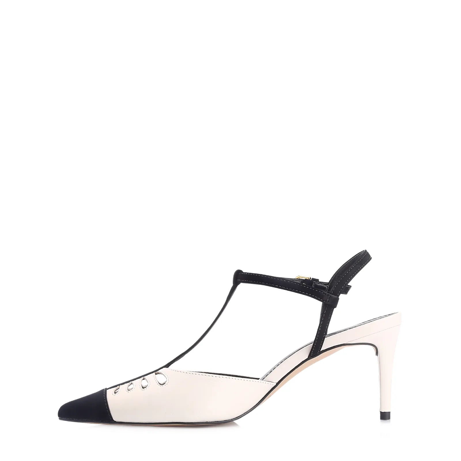 Scarpin Couro Off White/Alt Nobuck Preto