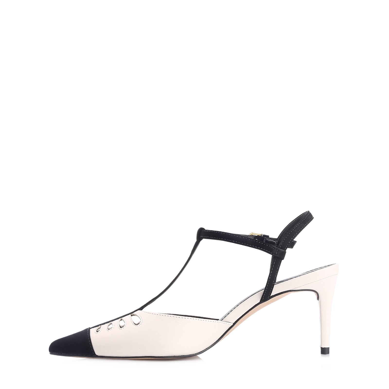 Scarpin Couro Off White/Alt Nobuck Preto