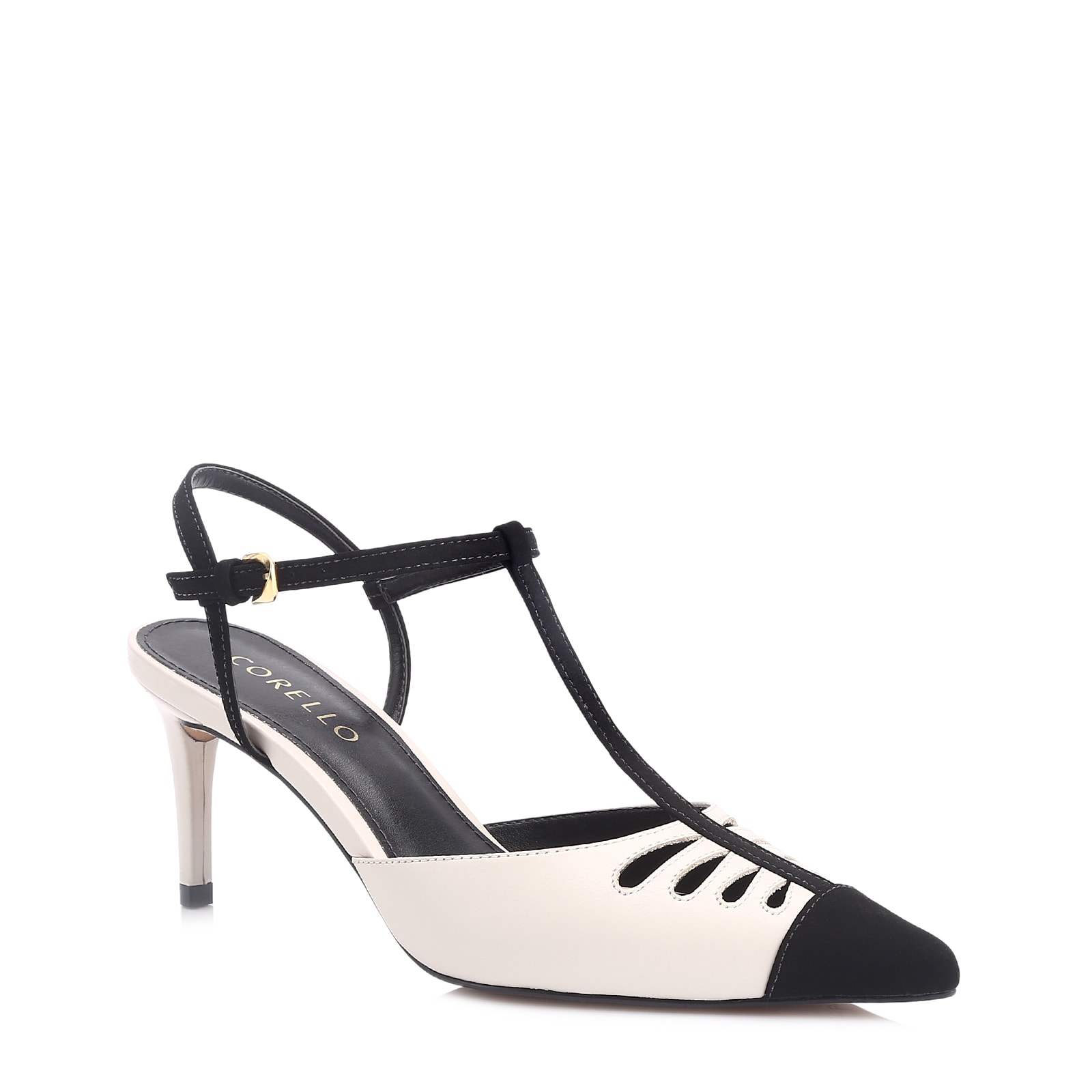 Scarpin Couro Off White/Alt Nobuck Preto