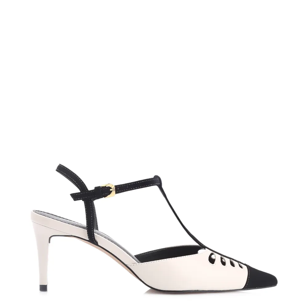 Scarpin Couro Off White/Alt Nobuck Preto - imagem 2