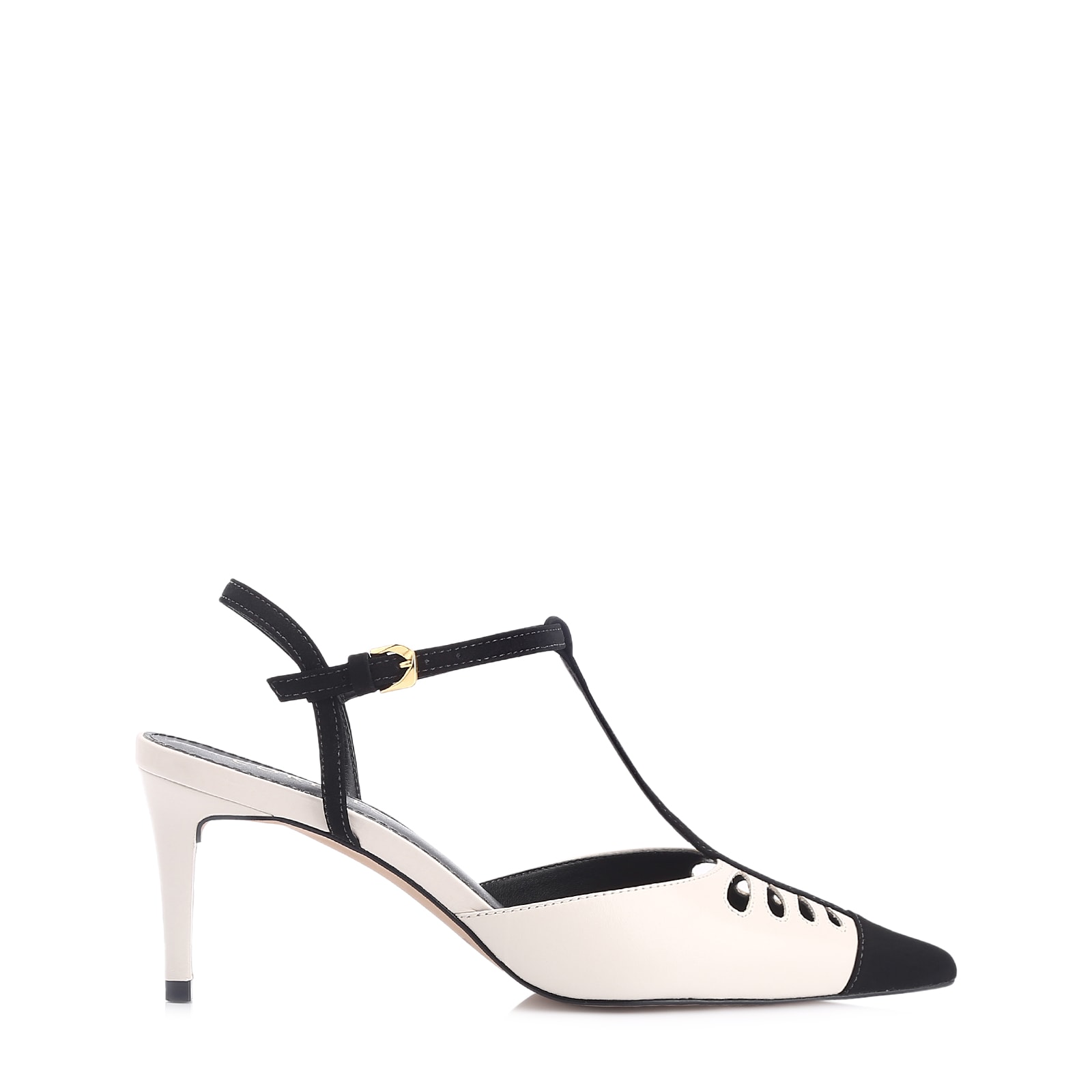 Scarpin Couro Off White/Alt Nobuck Preto