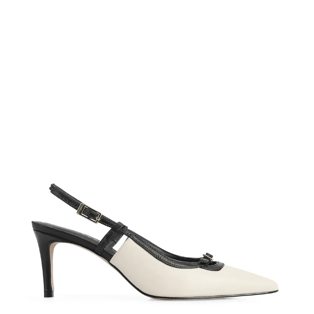 Scarpin Couro Off White/Preto - imagem 3