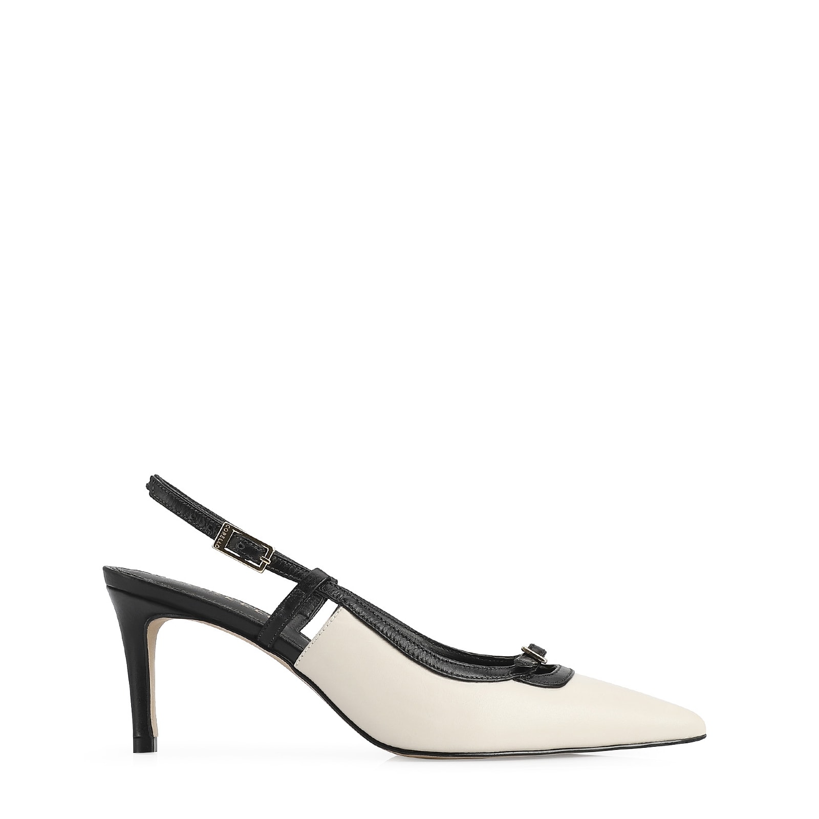 Scarpin Couro Off White/Preto