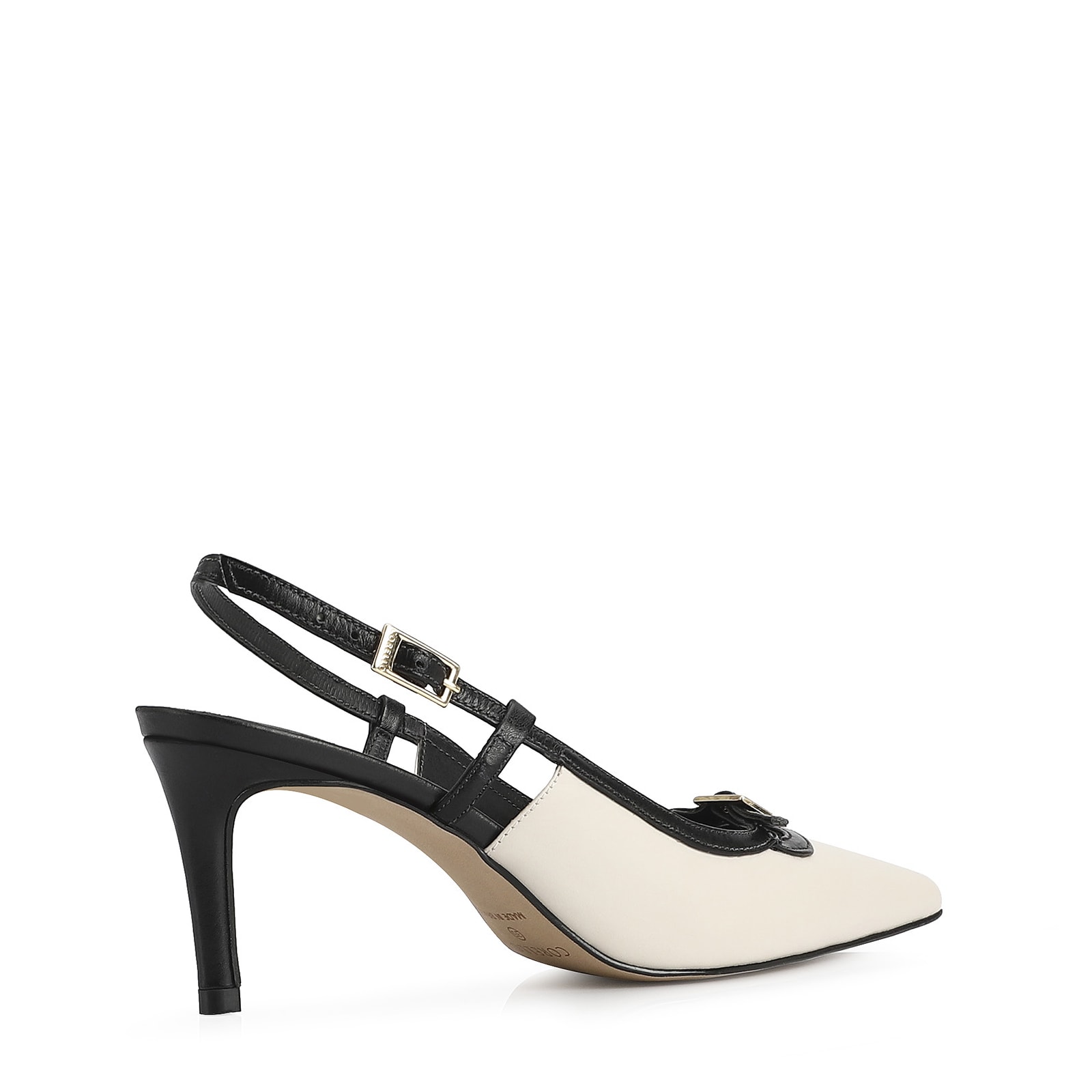 Scarpin Couro Off White/Preto