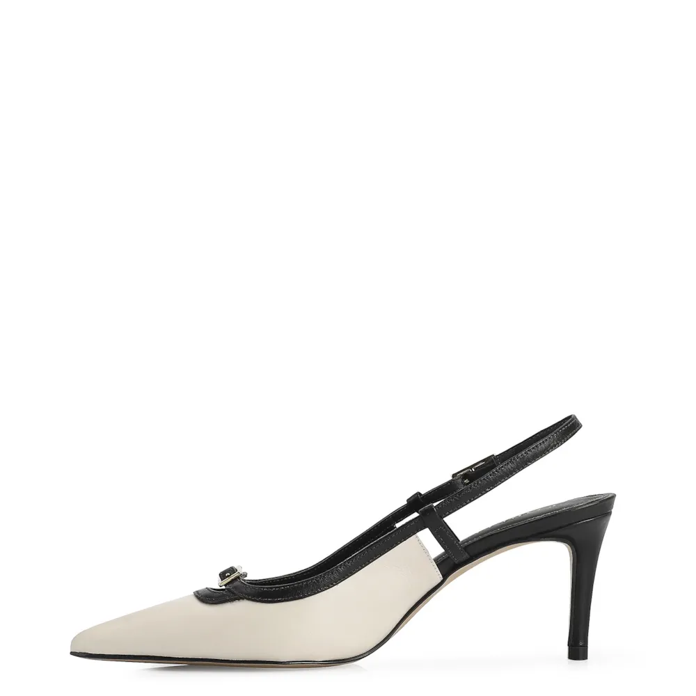 Scarpin Couro Off White/Preto - imagem 5