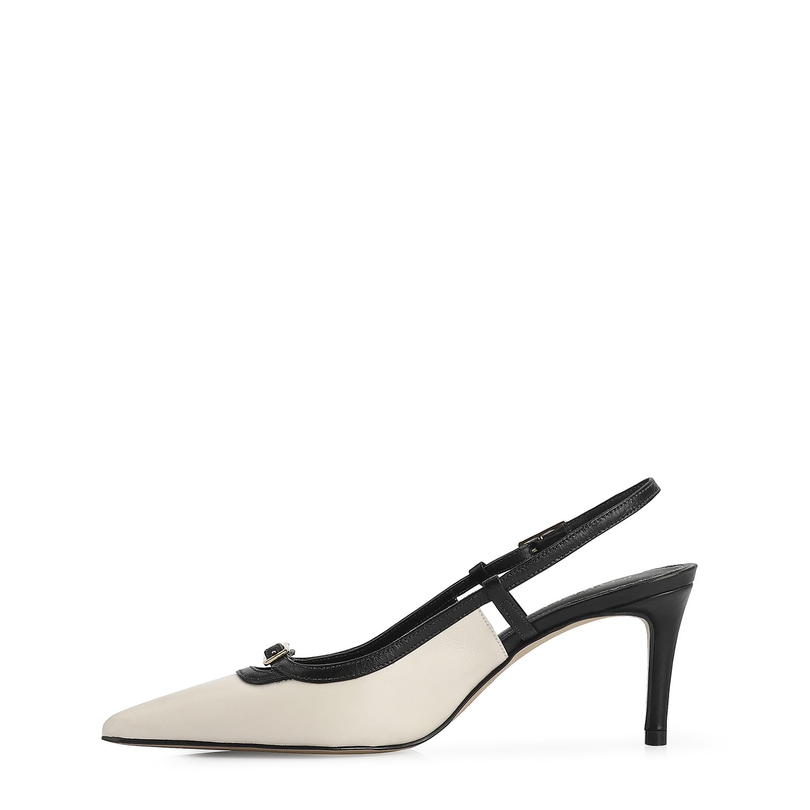 Scarpin Couro Off White/Preto