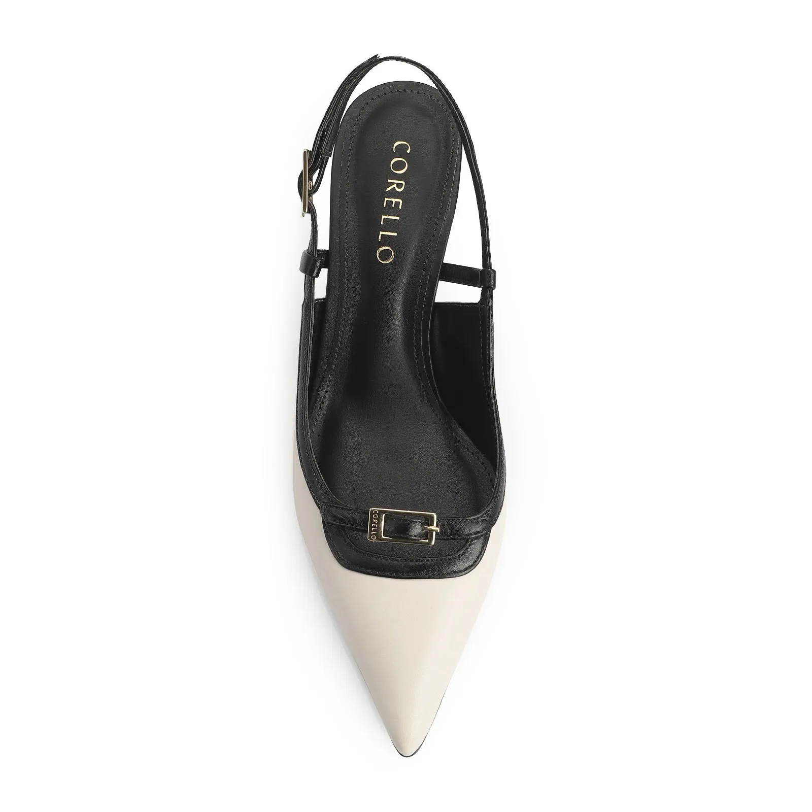 Scarpin Couro Off White/Preto
