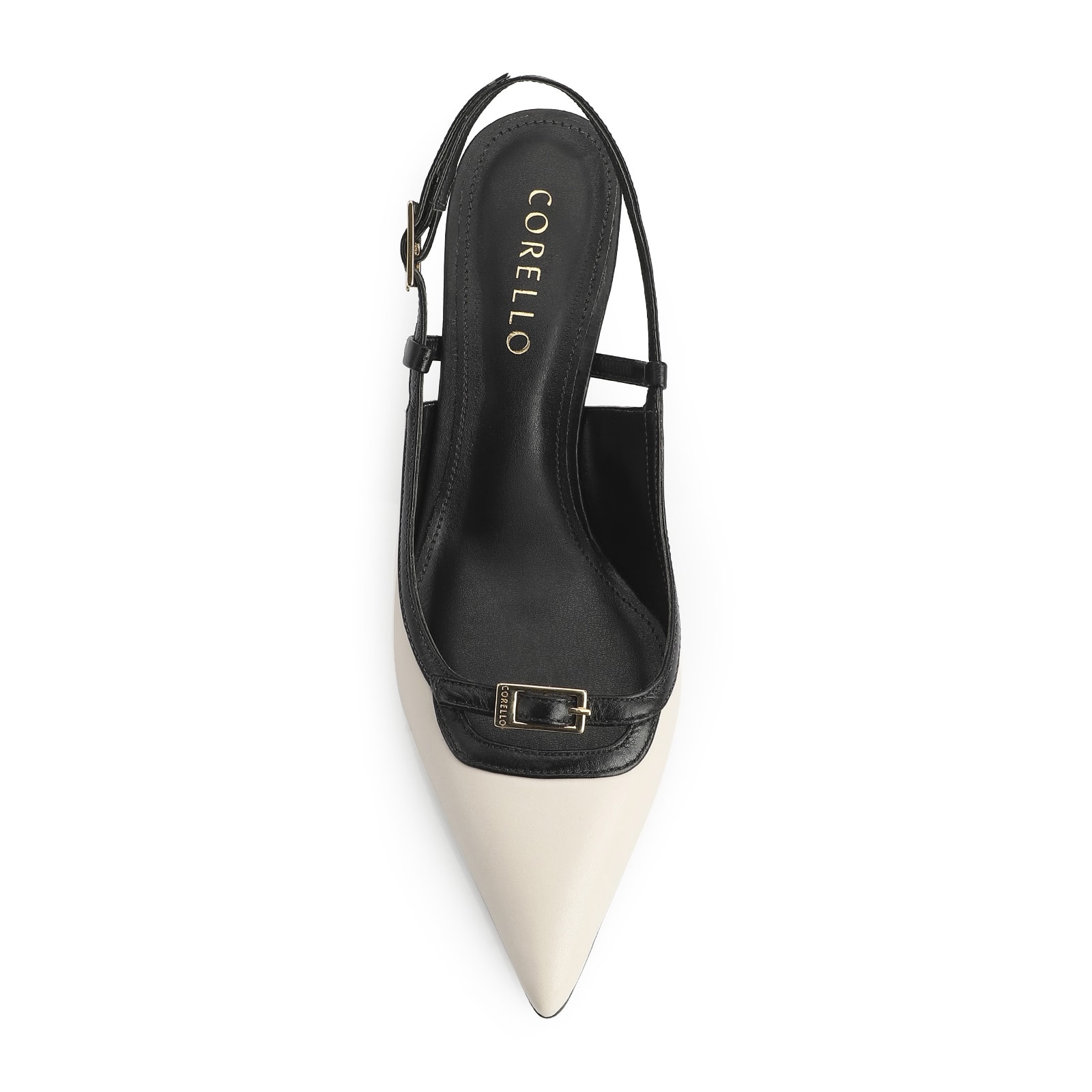 Scarpin Couro Off White/Preto