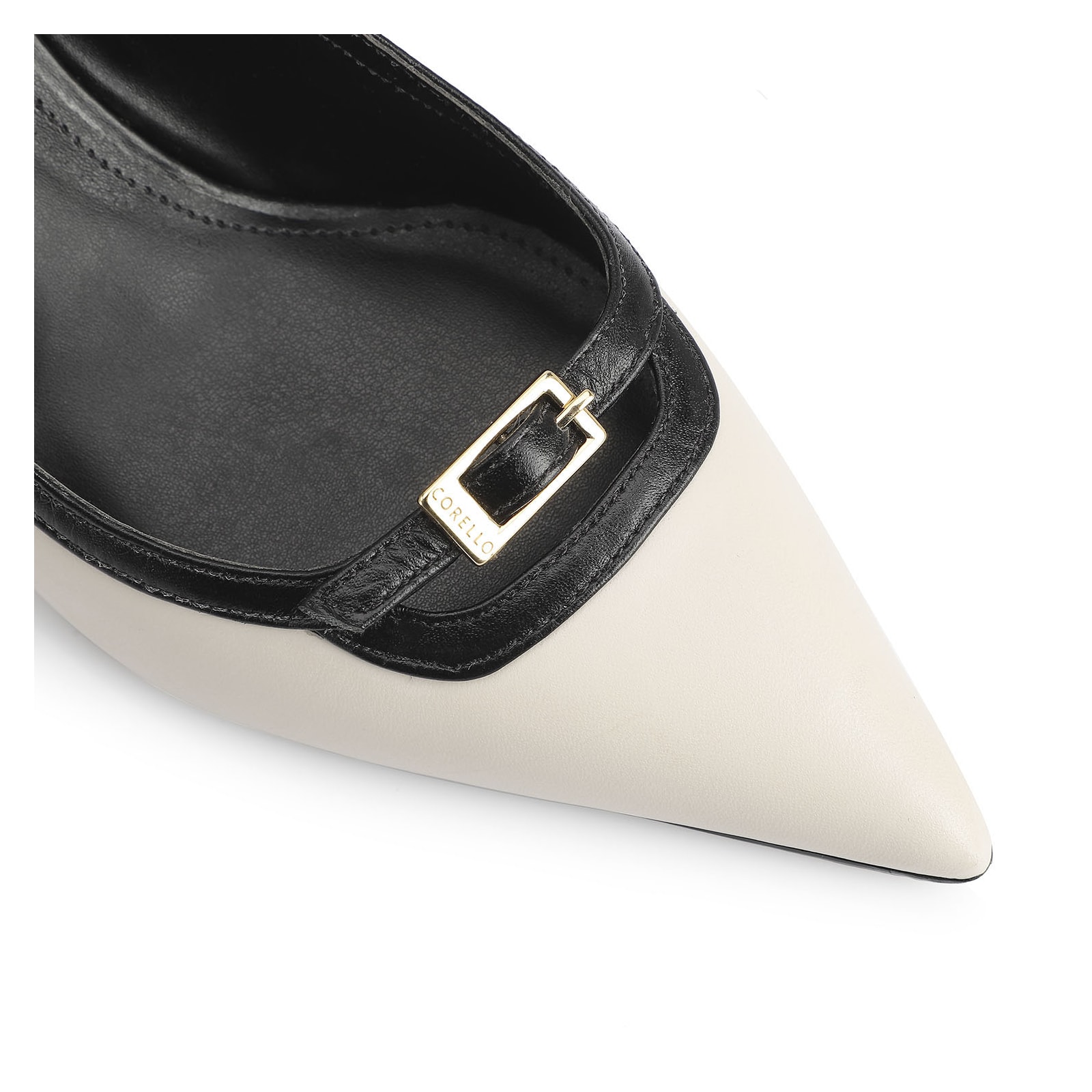Scarpin Couro Off White/Preto