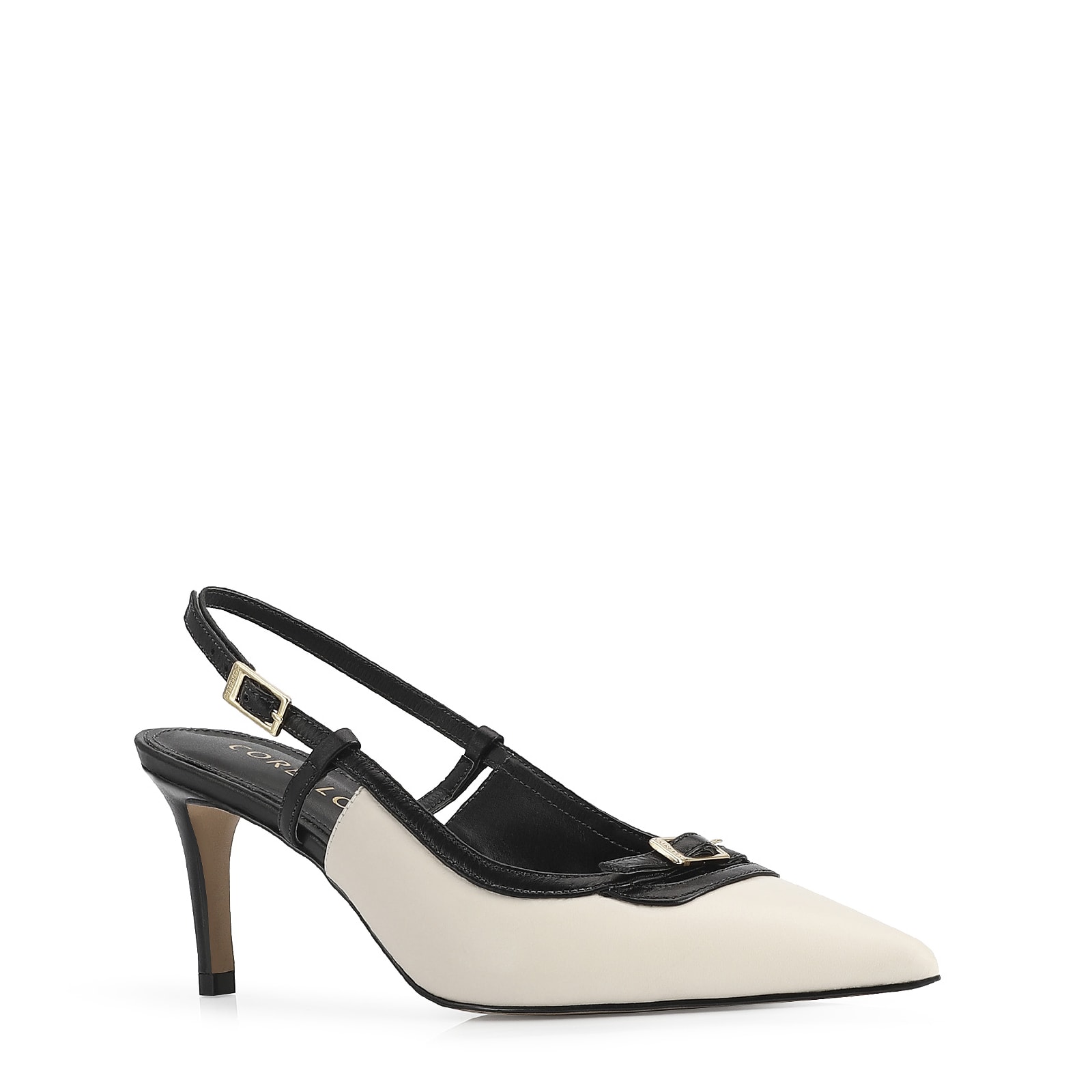 Scarpin Couro Off White/Preto