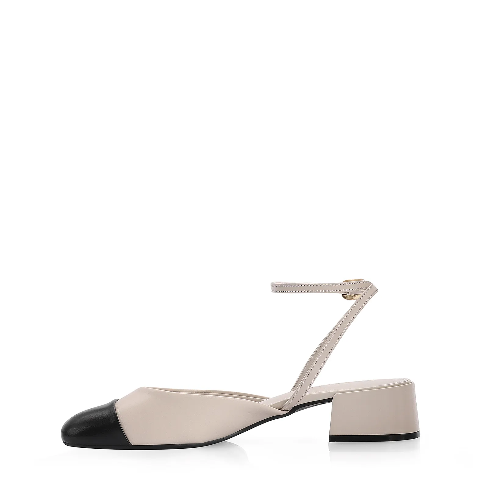 Scarpin Couro Off White/Preto