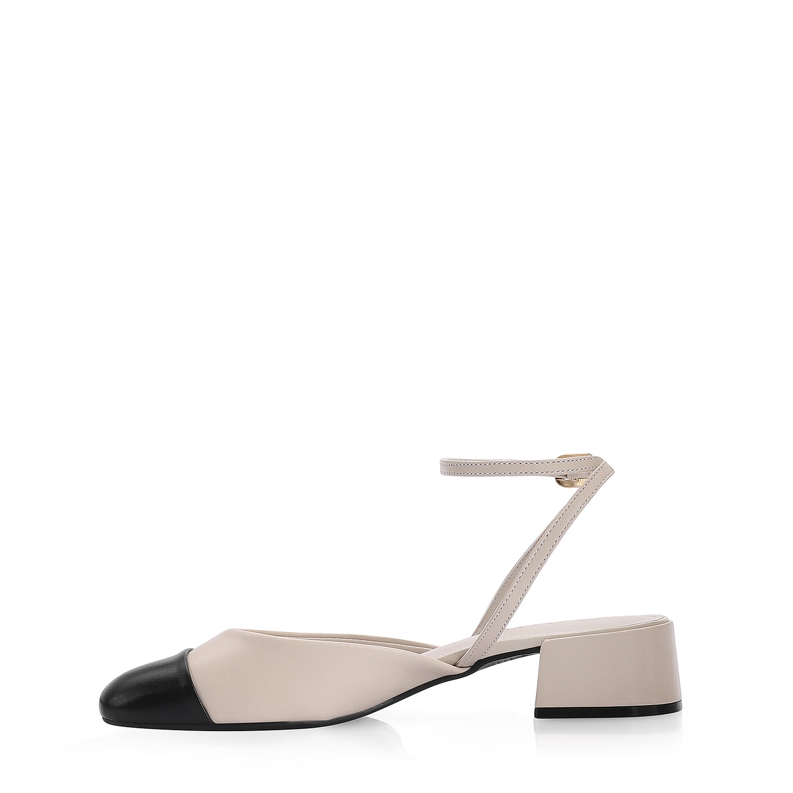 Scarpin Couro Off White/Preto