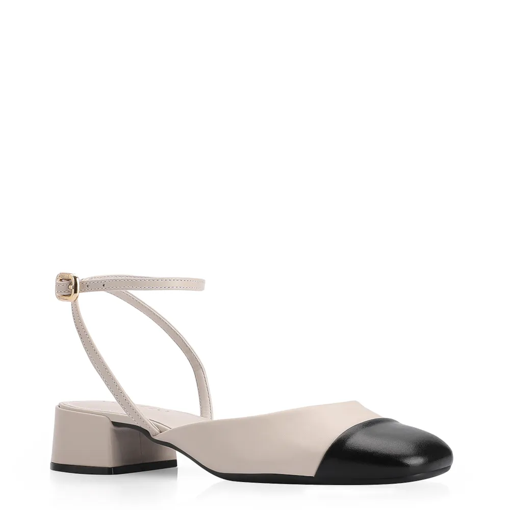 Scarpin Couro Off White/Preto