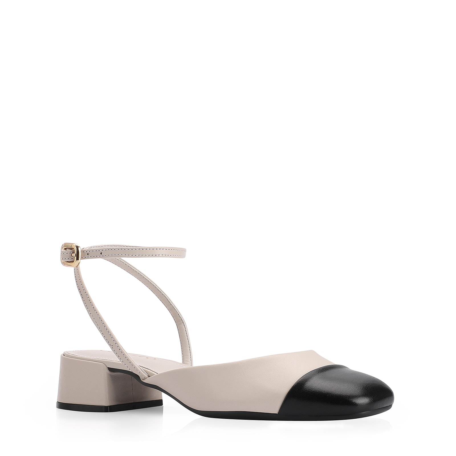 Scarpin Couro Off White/Preto