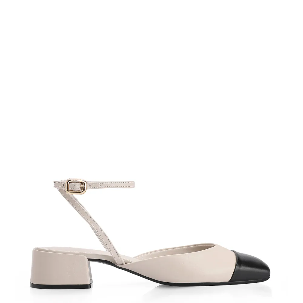 Scarpin Couro Off White/Preto - imagem 2