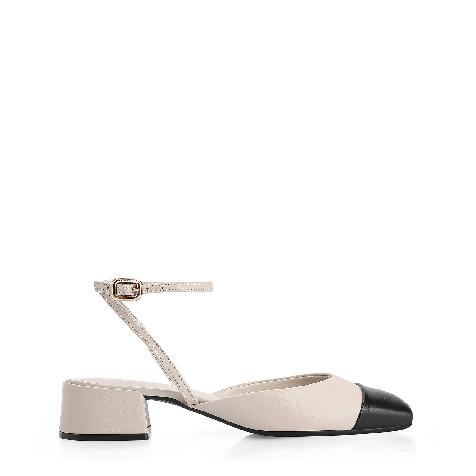 Scarpin Couro Off White/Preto
