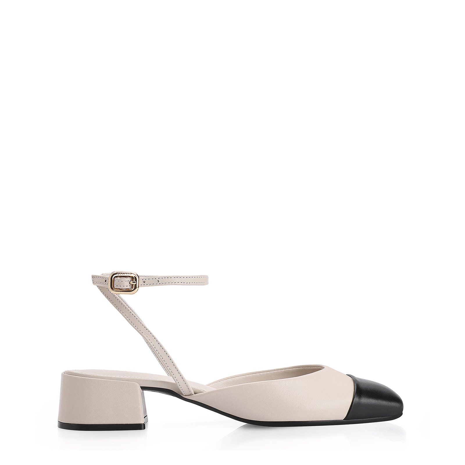 Scarpin Couro Off White/Preto
