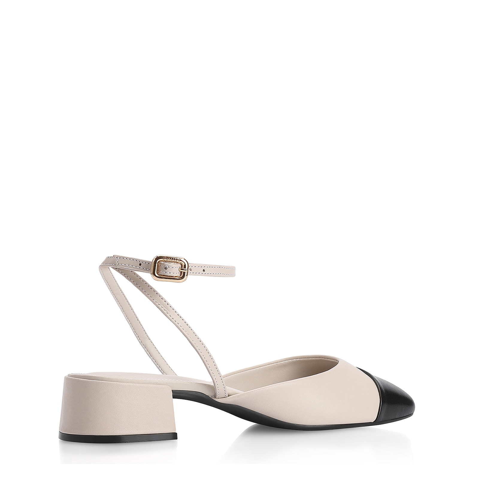 Scarpin Couro Off White/Preto