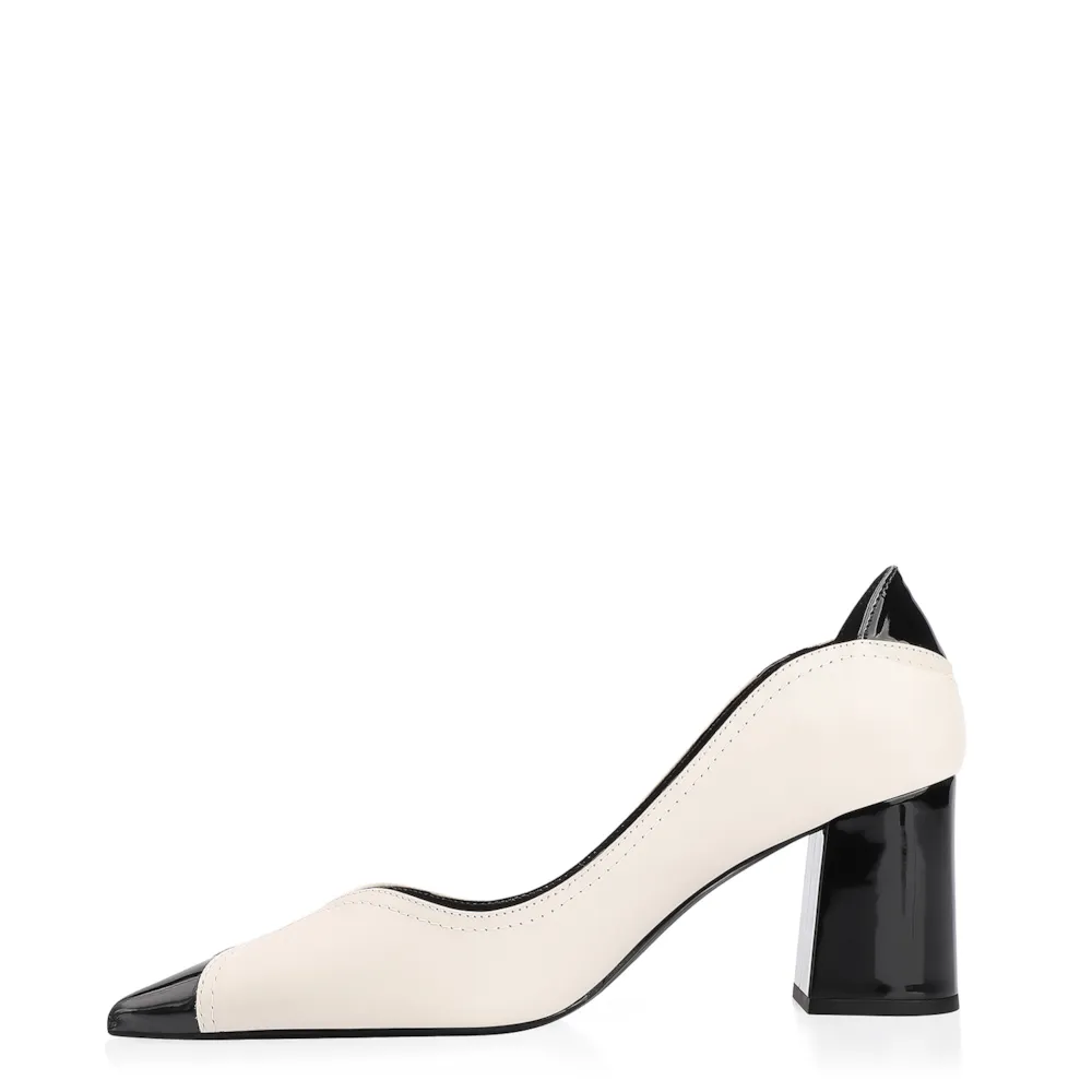 Scarpin Couro Off White/Verniz Preto - imagem 4