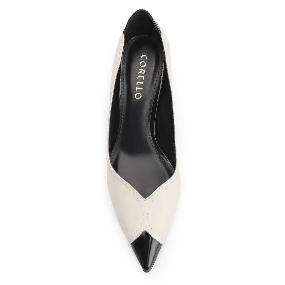 Scarpin Couro Off White/Verniz Preto - imagem 5