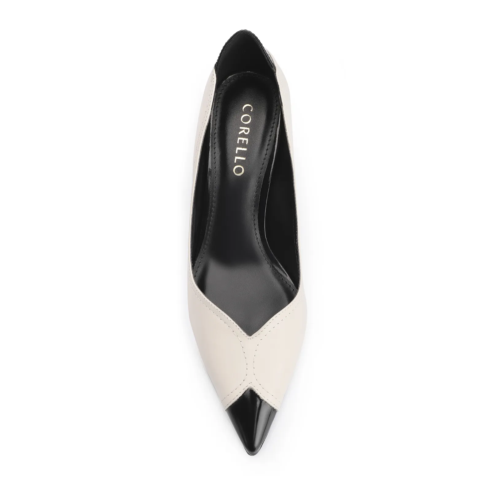 Scarpin Couro Off White/Verniz Preto
