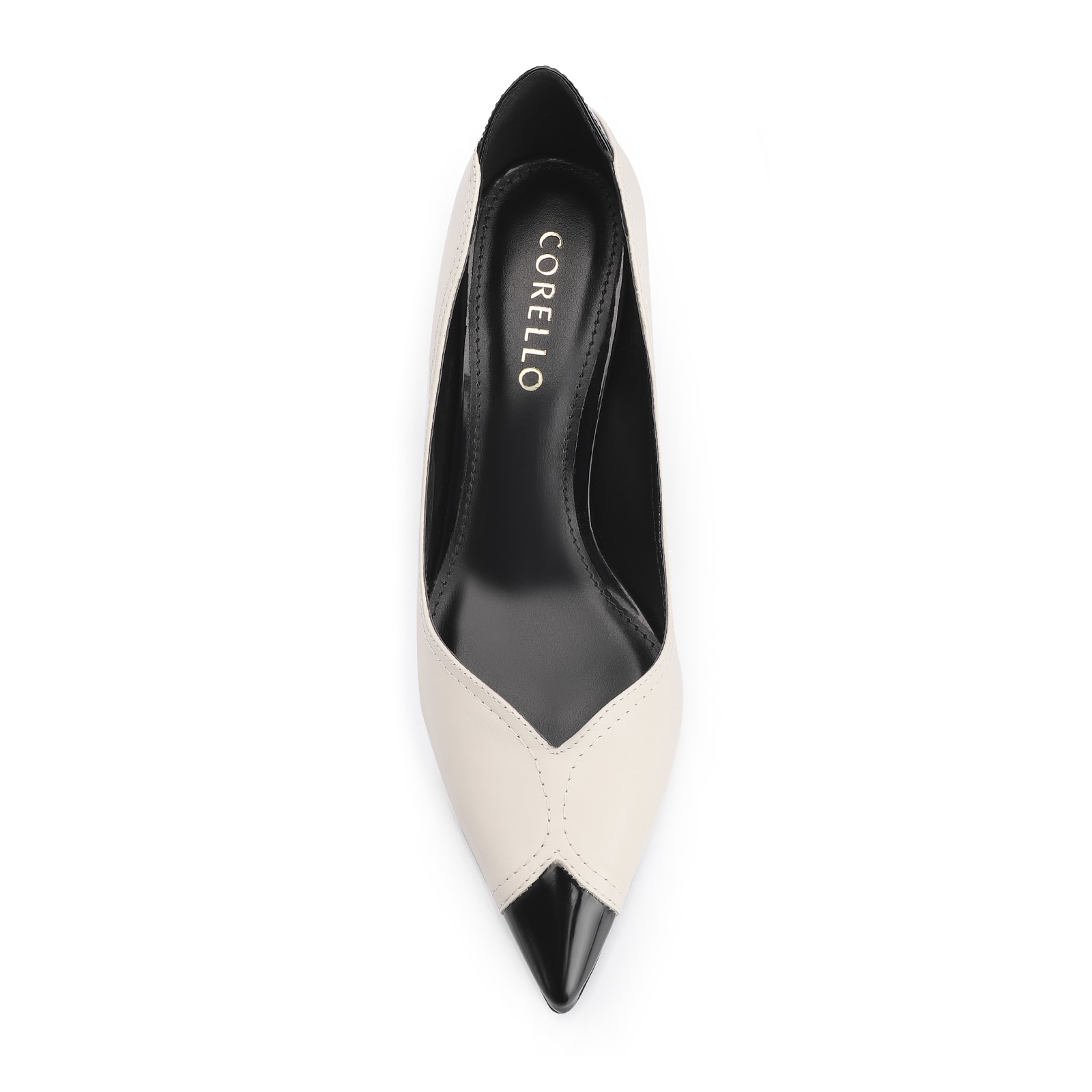 Scarpin Couro Off White/Verniz Preto