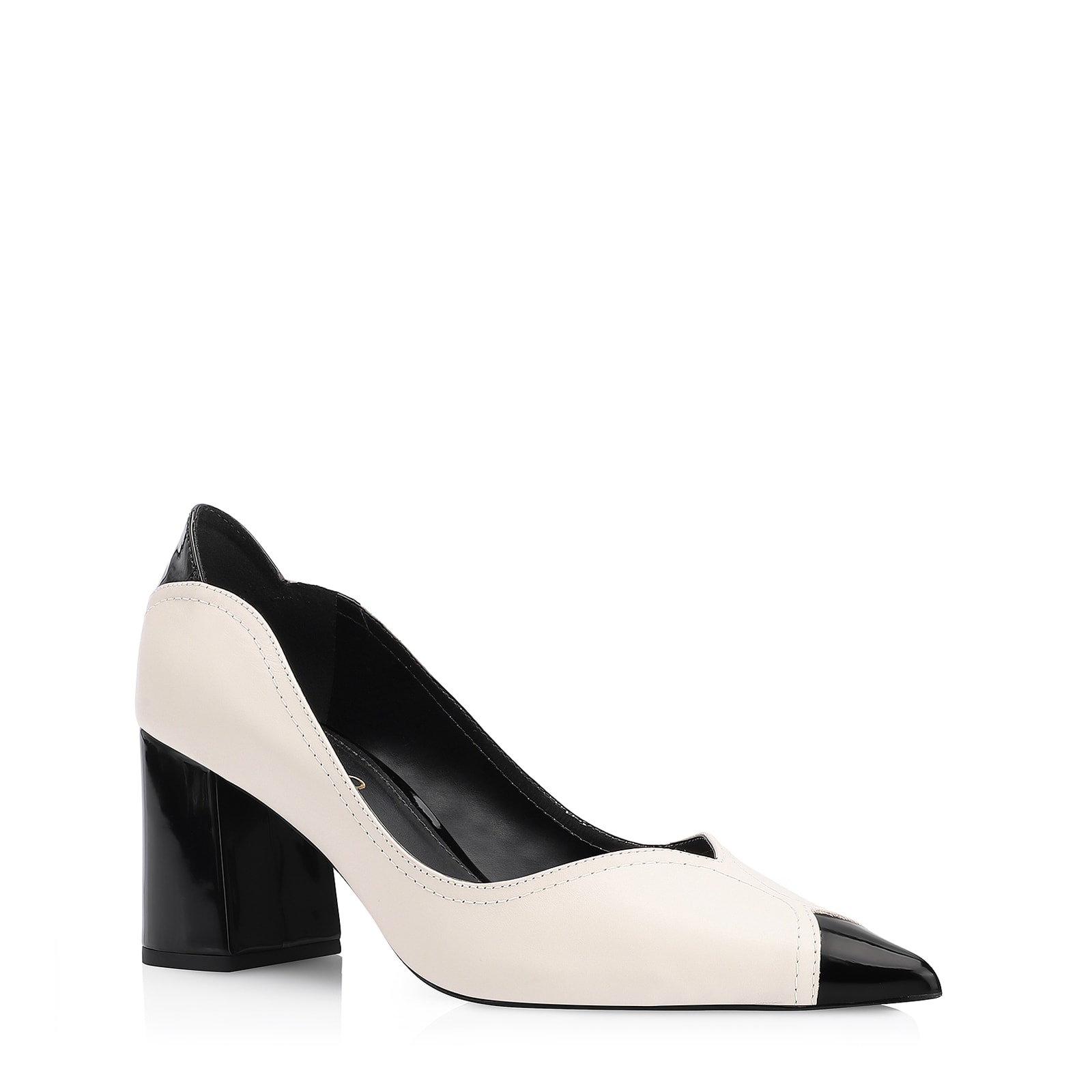 Scarpin Couro Off White/Verniz Preto