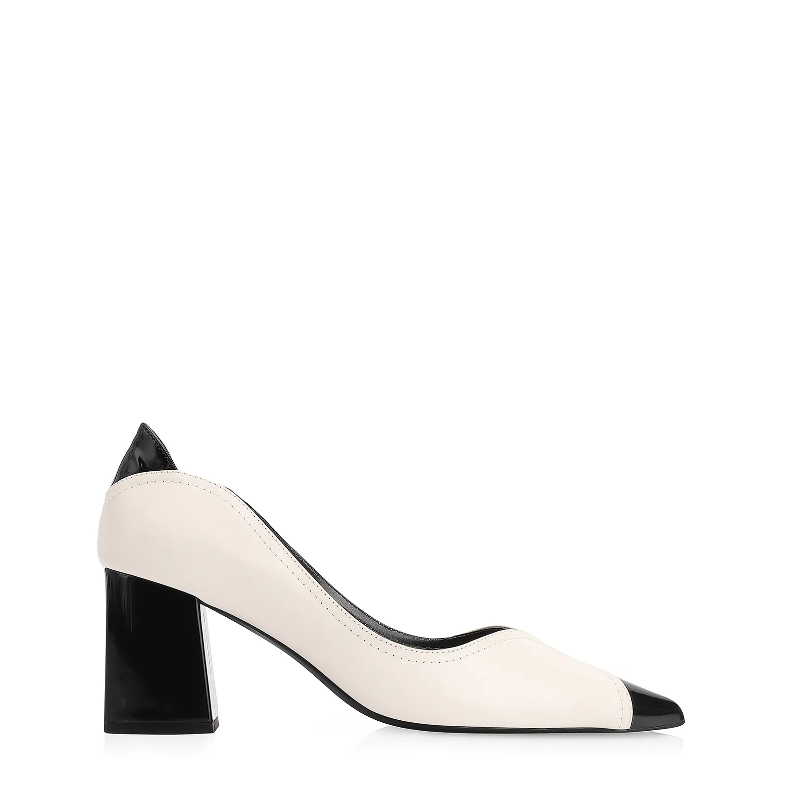 Scarpin Couro Off White/Verniz Preto