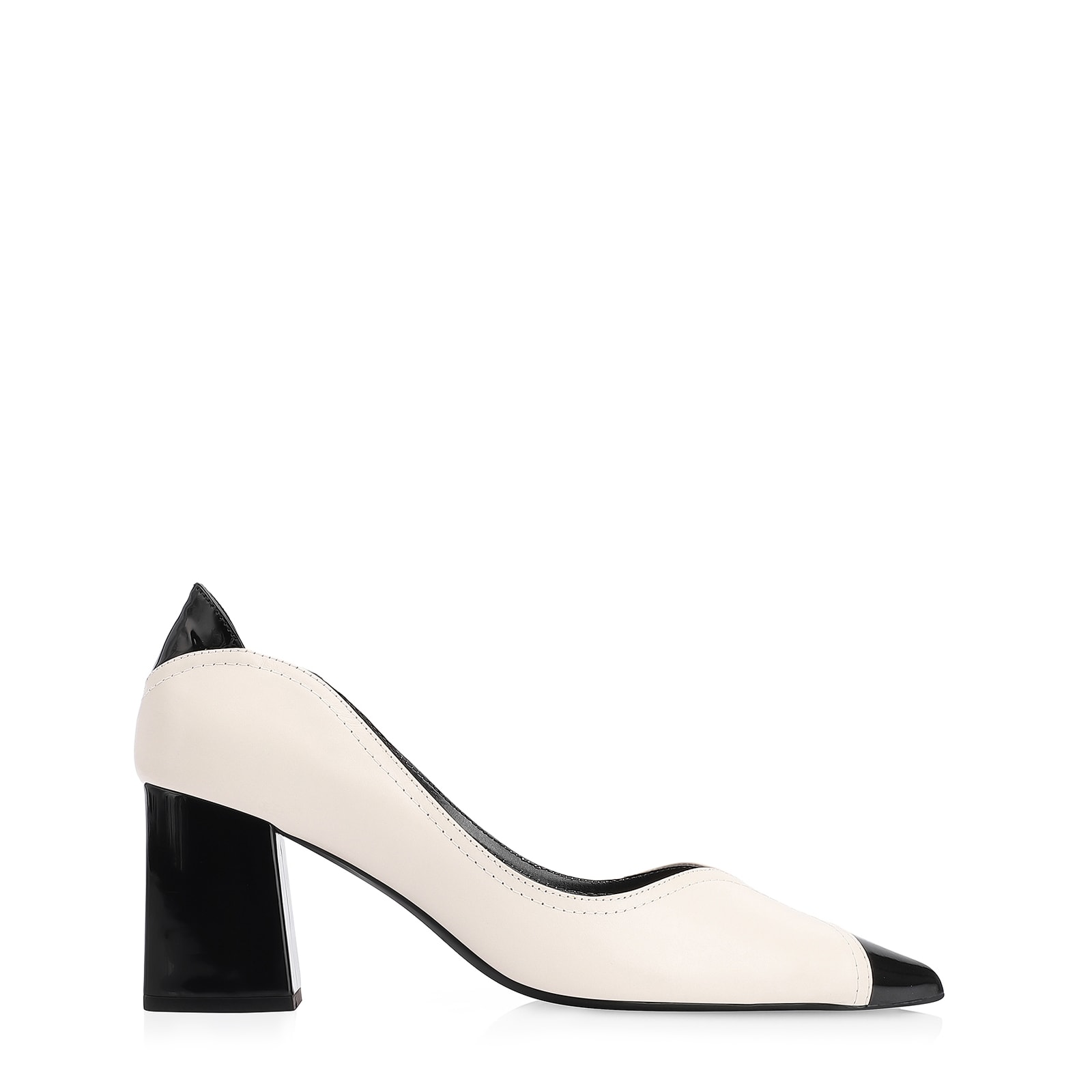 Scarpin Couro Off White/Verniz Preto