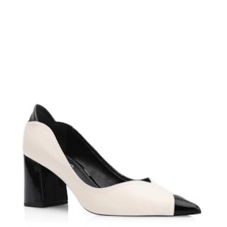 Couro Off White/Verniz Preto