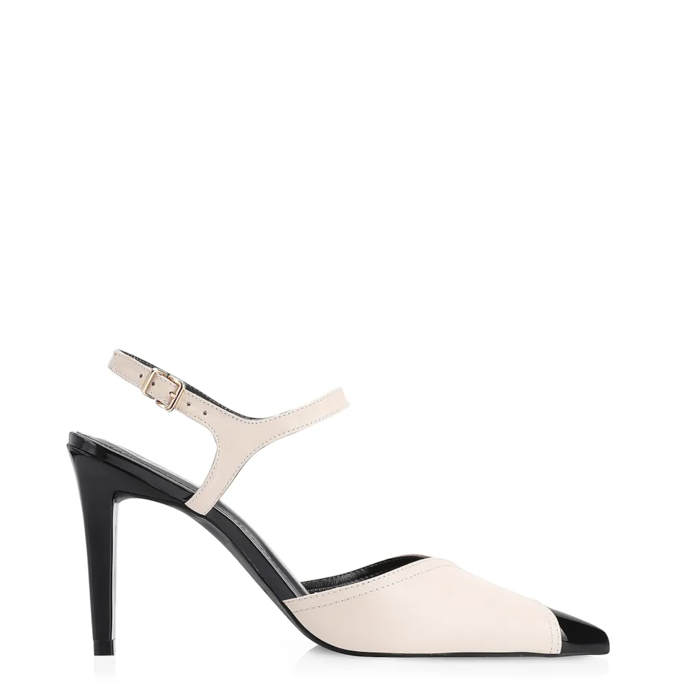 Scarpin Couro Off White/Verniz Preto - imagem 3