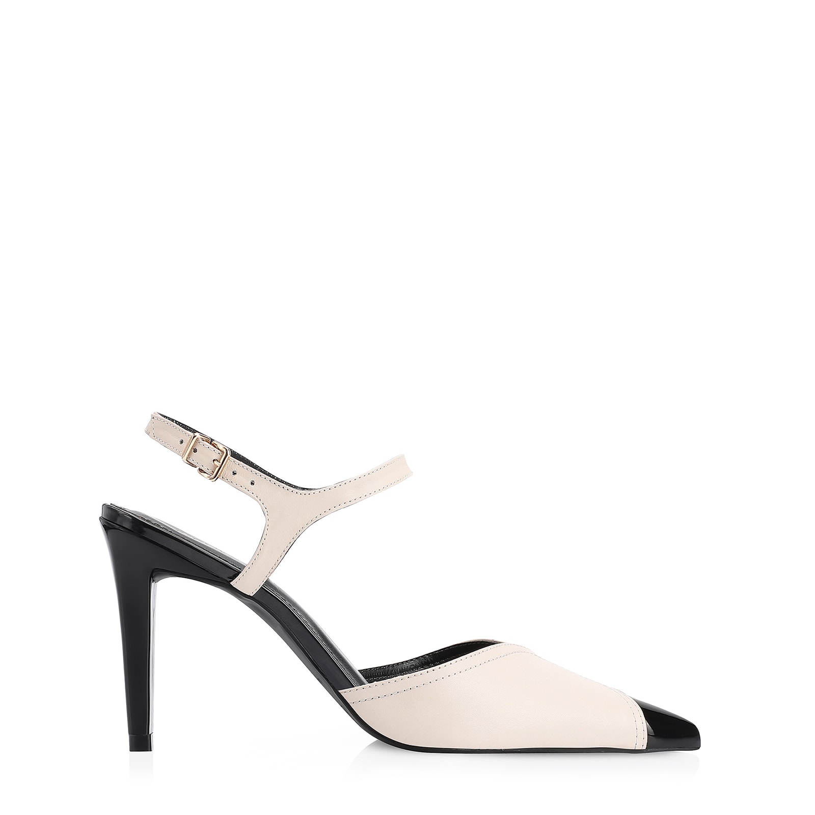 Scarpin Couro Off White/Verniz Preto